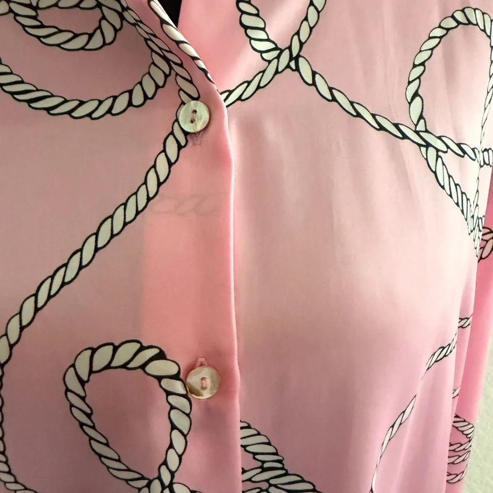 ZARA Satin Pink Rope & Chain Print Button Down Shirt | Nautical Chic